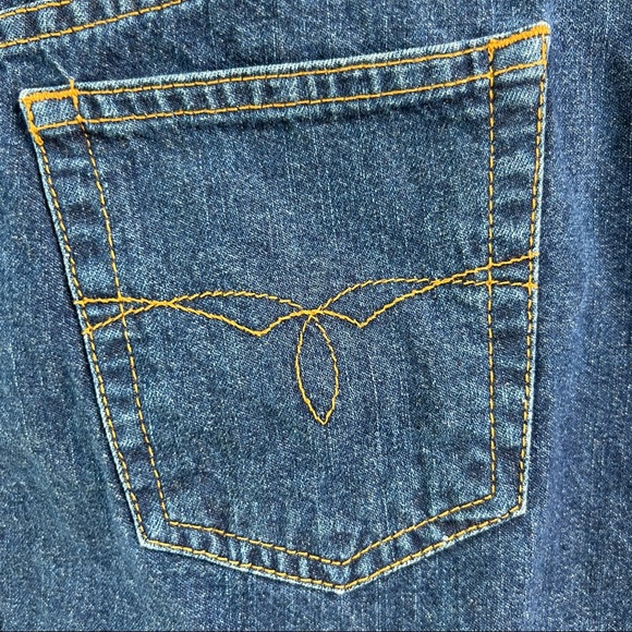 Vintage Y2K high waisted jeans skirt below knee front slit dark denim Sz3 - Picture 10 of 14